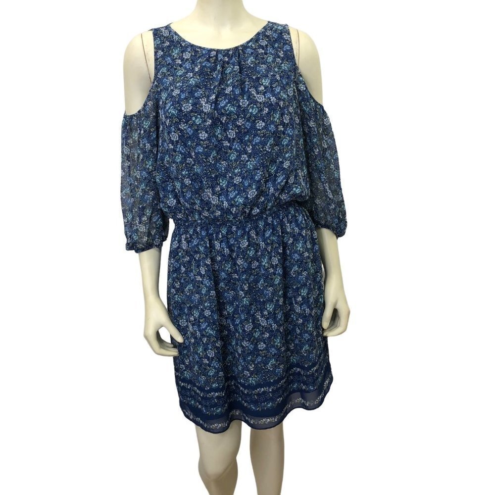 MAX STUDIO COLD‎ SHOULDER CHIFFON FLORAL PRINT DRESS  SZ SM